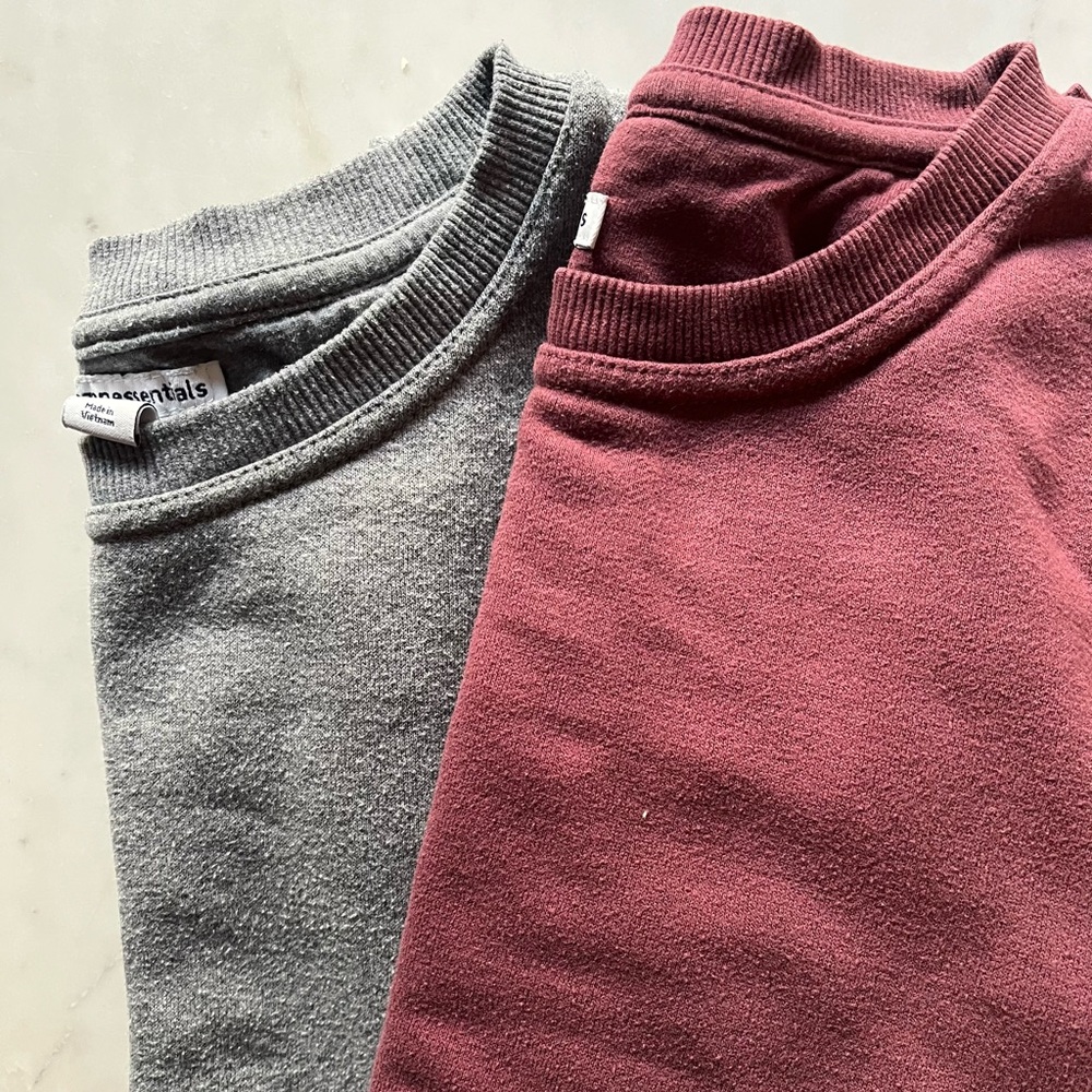 Amazon Essentials Men's Gray and Light Burgundy Crewneck Sweaters